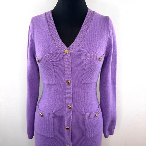 Cider Purple Metallic Cardigan Sweater Dress Knit V-Neck Button-Up Size Medium M - Picture 2 of 4